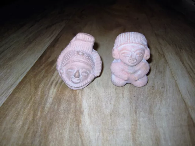 Pre-Columbian Mayan Figures Terracotta Whistles Male Figure & Female Head