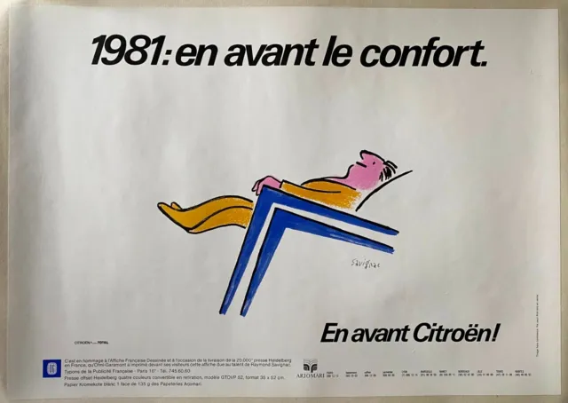 Affiche EN AVANT CITROEN En avant le confort RAYMOND SAVIGNAC Auto 35x49 1981