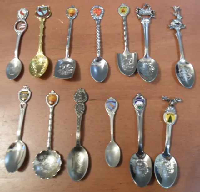 13 COLLECTORS, SOUVENIR SPOONS From STATES: Texas, Ohio, Indiana, Maine And More