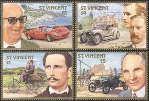 St. Vincent 1987 Ferrari Rolls Royce Benz Cars Motoring Transport 4v MNH