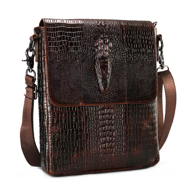 Men's Messenger Bag Genuine Leather Shoulder Bag Crocodile Crossbody Bag 8" New