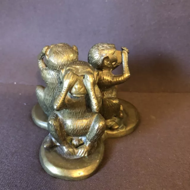 Pure Brass Solid Figures "Three Wise Monkeys" Hear See Speak No Evil Combination