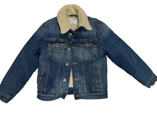 Sherpa Jean Jacket Size 8 Medium Youth Button Up Boys Girls Old Navy EUC Coat