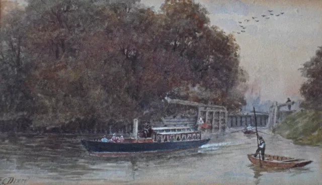 TEMPLE LOCK AT MARLOW ON THE RIVER THAMES WATERCOLOUR FREDERICK DIXEY c1885