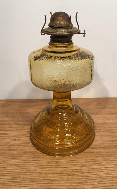 Vintage 1960s Plume and Atwood Amber Kerosene Oil Table Lamp Base w/Eagle Burner