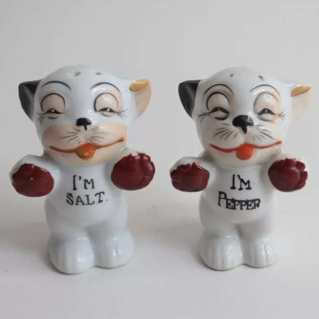 Vintage Bonzo dog ceramic cruet set salt & pepper pots Japanese porcelain