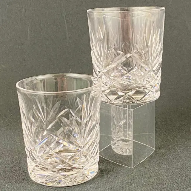 2 Vintage Heavy Glass Old Fashioned Whisky Edinburgh Crystal Tumbler Tay Pattern