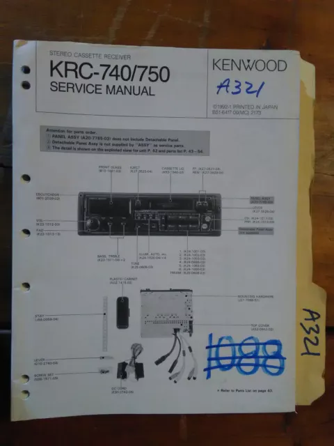 Kenwood krc-740 750 service manual original repair book stereo car radio