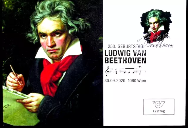 40. Maximumkarte "250. Geb. LUDWIG VAN BEETHOVEN" Österreich MK Ersttag 09-2020