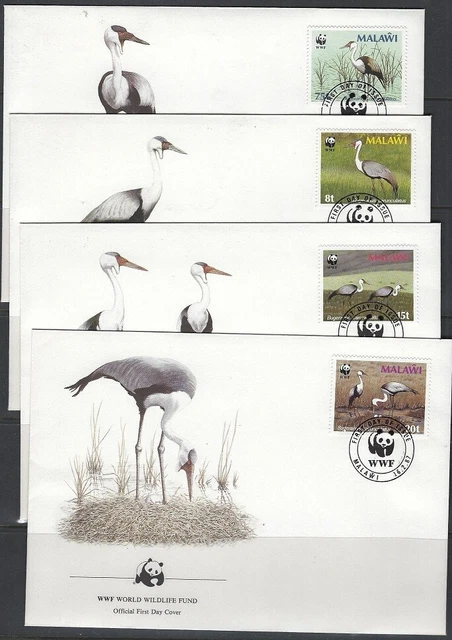 v1890 WWF 1987/ Malawi/ Vögel-Kranich   MiNr  477/80 auf 4 FDC