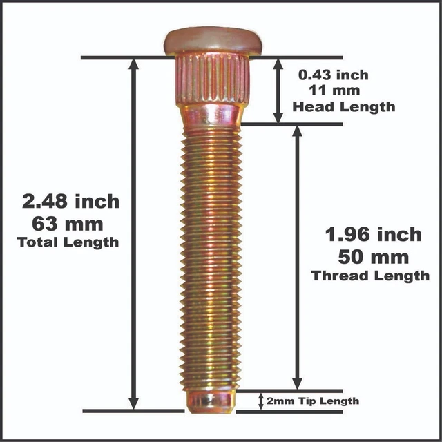 63MM TOTAL LENGTH Wheel Studs Compatible With Toyota Camry year 2022 1