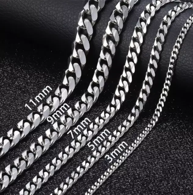 16-34" Stainless Steel Silver Chain Cuban Curb Mens Men Womens Necklace 3-11 mm