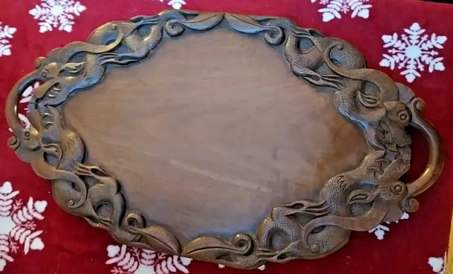 Vintage Carved Wooden Tray, Very Attractive Dragon Design Please See Photos.