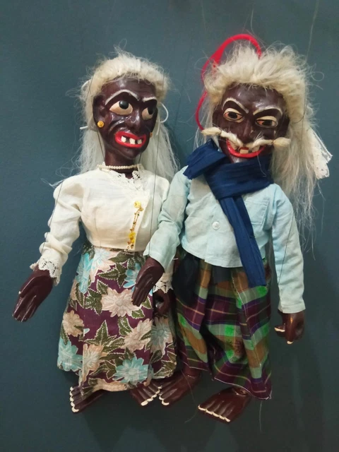 Antique Japanese Wood Hand Carved & Painted Marionette Puppet Lot