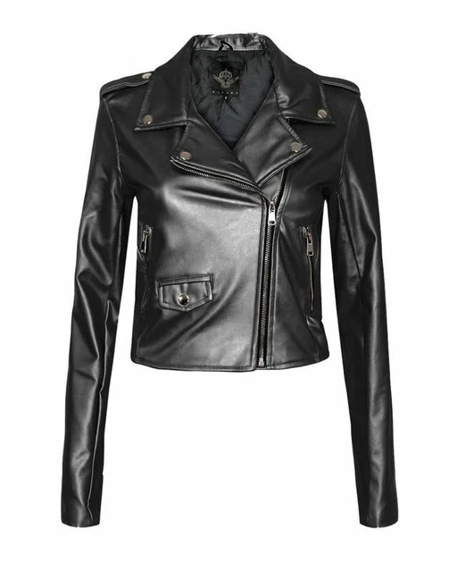 LADIES BLACK PU Biker-Style Jacket Size 10-12 New with Tags £12.99 