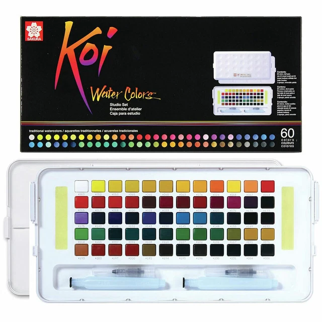 Sakura Koi Aquarelle Peinture Poche Field Croquis Boîte Ensemble De 60 Couleurs