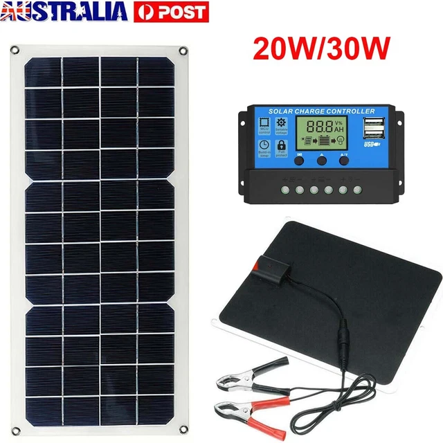 12V 20W 30W Solar Panel Trickle Charger 30A PWM Controller Battery For ...