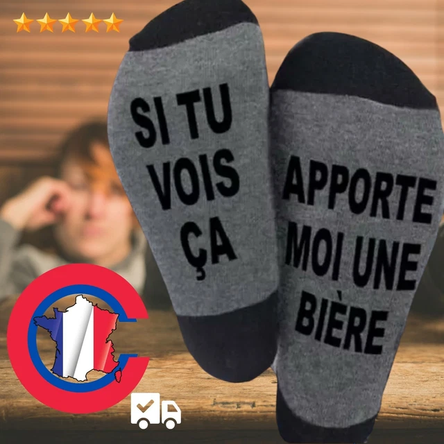 Chaussettes "SI TU VOIS CA APPORTE MOI UNE BIERE" expédié depuis France, Drôle