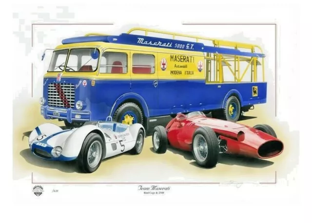 Stampa Maserati Birdcage 250F Transporter Juan Fangio Moss Nuovo Da Chris Dugan