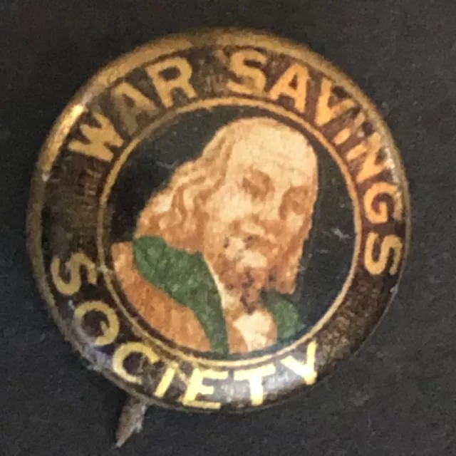 WWI WSS War Savings Society Ben Franklin Celluloid Steel Pinback 15mm c1917-19