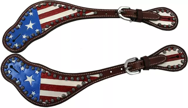 Tahoe Patriotic American Flag Leather Western Spur Straps - Pair Men's or Ladies