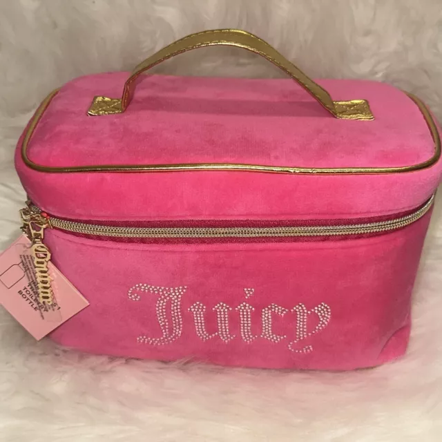 Juicy Couture Travel Makeup Vanity Bag Pink Gold Rhinestones New