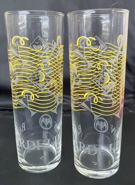 Lot of 2 Bacardi Limon 12 oz 7" Tall Highball Cocktail Glasses Libbey