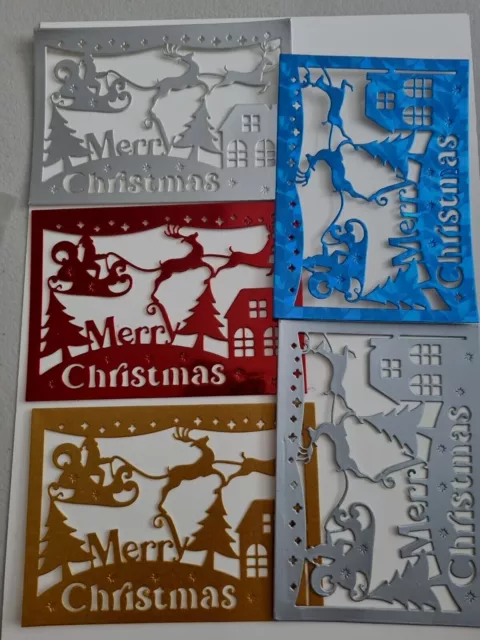 5 Lovely Merry Christmas with Santa Panel Die Cut card Toppers (Set 2)