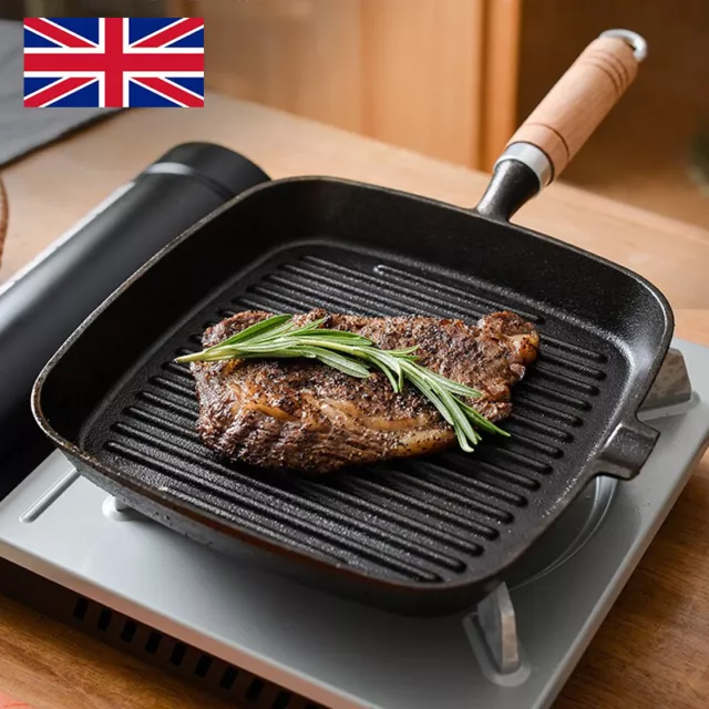 Grill Pan Non Stick Griddle Frying Poring Lip Induction Skillet Cooking Steak UK