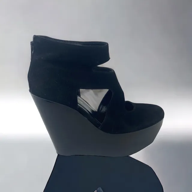 Robert Clergerie Bejart Cut Out Wedge Black Suede Platform Shoe Women France 7