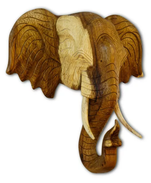 Elefanten Kopf Wandrelief Massiv Holz Elefant Tierkopf Wanddeko Thai Wandbild