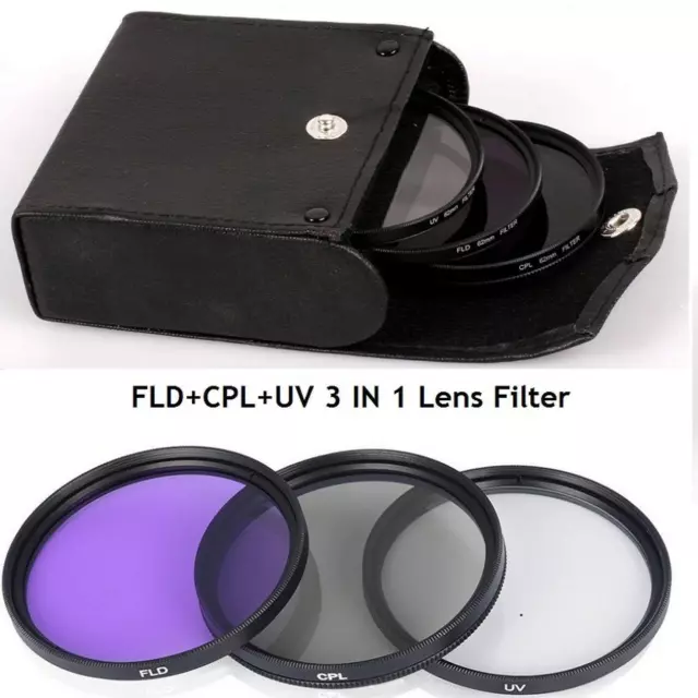 49 52 55 58 62 67 72 77mm 3 In 1 UV+CPL+FLD Digital Camera Lens Filter Universal