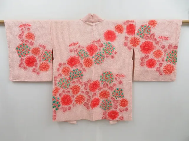 3013T12z640  Japanese Kimono Silk SHIBORI HAORI Flowers Pink