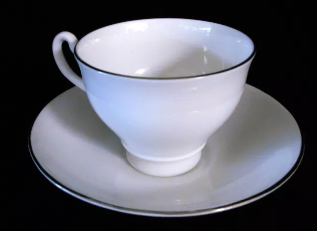 Footed BONE CHINA England CUP & SAUCER White with Platinum Band Crown Mark