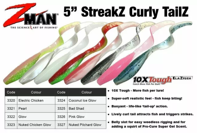 ZMan StreakZ Curly Tail 5" Soft Plastic Fishing Lure - Choose Colour BRAND NEW @