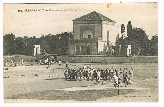 MARRAKECH - MAROC Pavillon de la Ménara-CPA animée -écrite 1918