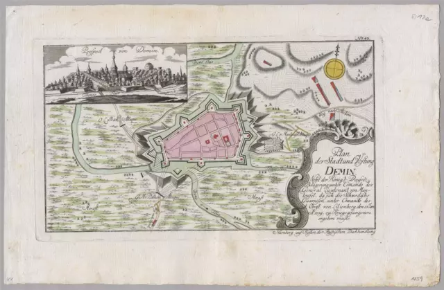 DEMMIN - Vogelschau - Belagerungsplan - Kupferstich 1759 2