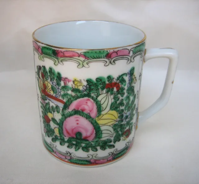 Vintage Famille Rose Medallion Chinese Canton Porcelain Mug