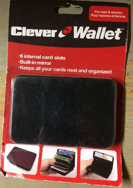 Plastic Clever Wallet Credit Business Card Organizer Slots With Mirror - Black