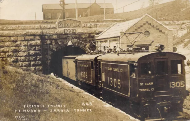 RPPC Pesha Photo Electric Engine Port Huron MI Sarnia St Clair Tunnel Postcard