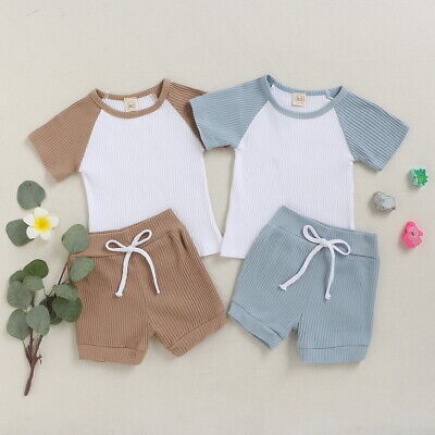 Toddler Infant Baby Boys Short Plain Sleeve Patchwork Top Short 2PCs Sets Outfit