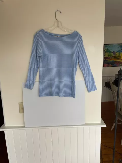 Vineyard Vines  Top Shirt Women Blue Striped Boat Neck 3/4 Sleeve Size M