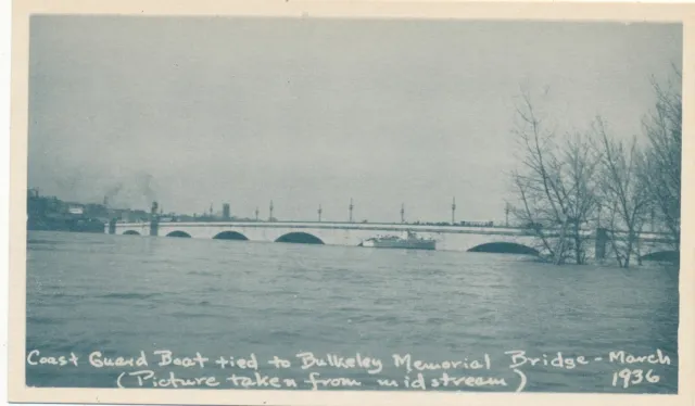 HARTFORD CT - 1936 Flood Coast Guard Boat Tied To Bulkeley Memorial Bridge