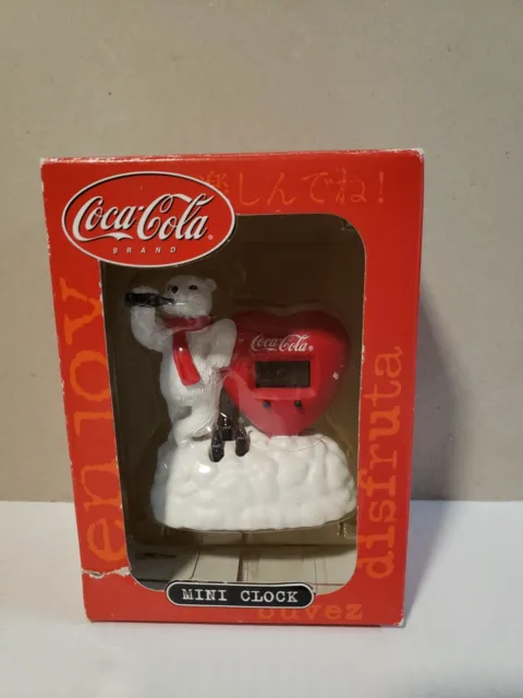 Coca-Cola Mini Digital Clock Polar Bear w/ Heart - Drinking Bottle of Coke- NEW