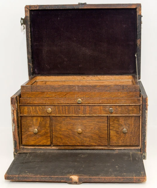 Antique Traditional Oak Dental Watchmakers Machinist Chest