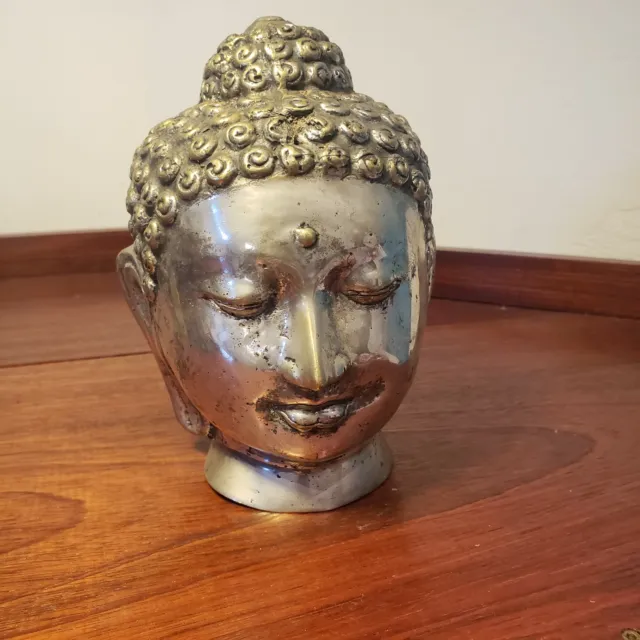 Heavy vintage metal Buddha head - vintage south east asian