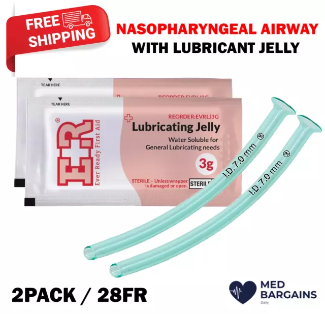 Ever Ready First Aid Nasopharyngeal Airway 28FR w Packet of Lubricant Jelly 2PCS