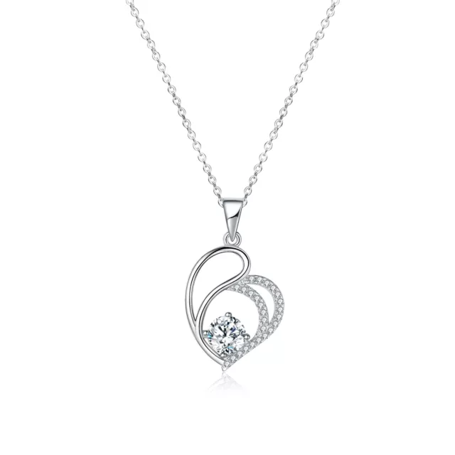 Women's 925 Sterling Silver CZ Love Heart Crystal Pendant Necklace Jewelry Gift