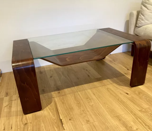 Mid Century Norwegian Stressless Pegasus Coffee Rosewood Glass Table Vintage