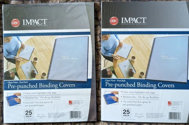 GBC Impact ProClick Pre-Punched Presentation Covers 11 x 8-1/2 Clear 25/Pack x2